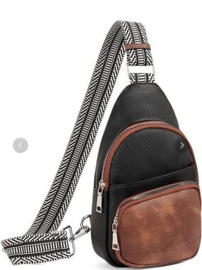 Leather Sling Crossbody Bag in Black and Brown